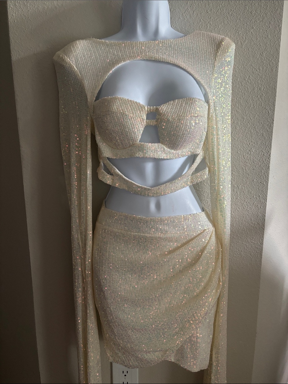 Fashion Nova Glimmer Glow Sequin Skirt Set